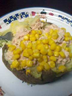 A picture of Loaded Baked Potato With Tuna And Sweet Corn.