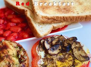 Gambar Egg in Red Bell Pepper with Baked Red Beans (Healthy Red Breakfast)