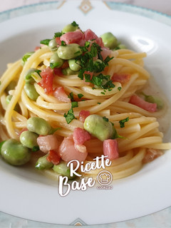 Foto di Spaghetti Fave, Guanciale e crema di Pecorino Romano