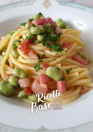 Foto di Spaghetti Fave, Guanciale e crema di Pecorino Romano