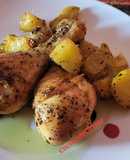 Muslitos de pollo asado con mostaza y patatas