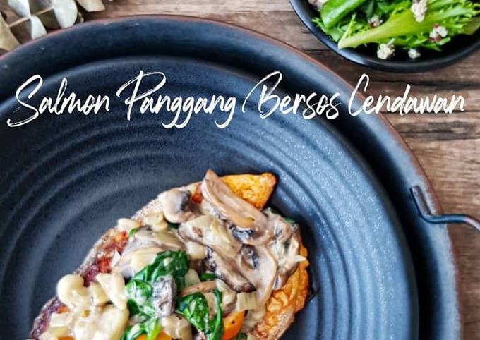 Salmon Panggang Dengan Sos Cendawan