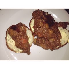 A picture of Vegan vetkoek and savory mince.