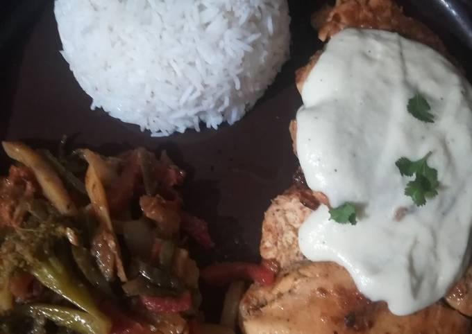 Recipe of Jamie Oliver Steak with veggie and boiled rice