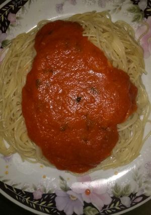 Foto resep Spaghetti with simple homemade pasta beef tomatoes sauce
