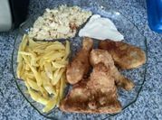 A picture of chips with scrambled egg