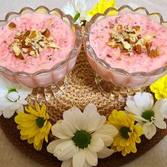 A picture of Rooh Afza and Almond Kheer Pudding.