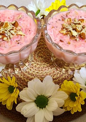 A picture of Rooh Afza and Almond Kheer Pudding.