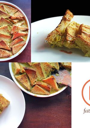 A picture of Matcha Bread & Butter Pudding.