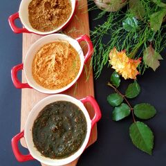A picture of Trio Chutneys - Coconut, Peanut and Coriander Chutney dips.