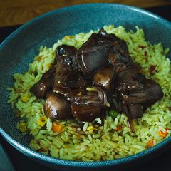 A picture of Vegan mushroom Bourguignon.