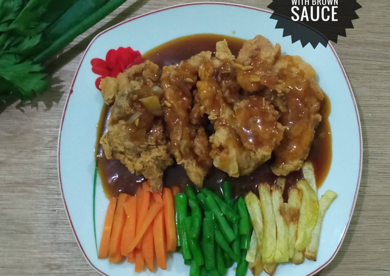 #87 Chicken Crispy Steak with Brown Sauce