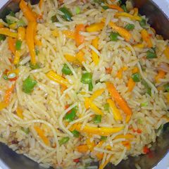 A picture of Indian jollof rice & spaghetti.