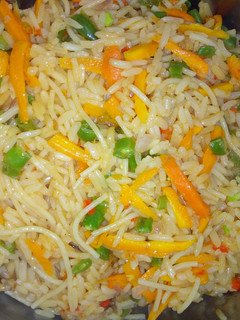 A picture of Indian jollof rice & spaghetti.