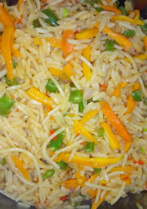 A picture of Indian jollof rice & spaghetti.