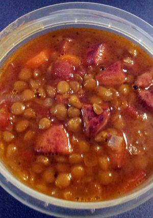 A picture of Grandmas lentil soup.