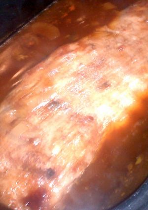 A picture of budweiser bbq sauce slow cooked pork spare ribs.