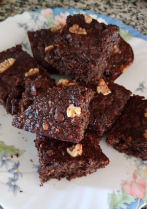 Una foto de Brownies de avena y bananas (cambur, plátanos)