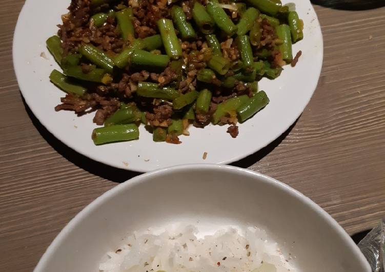 Langkah Menyiapkan Tumis buncis dan daging giling yang Lezat