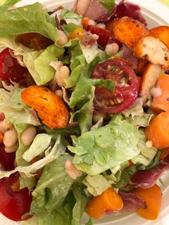 A picture of Dark Yellow Salad (Peach, Baby Carrot and Beans).