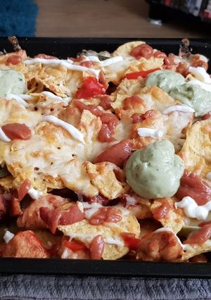 A picture of Nacho's with Chicken & Chorizo 🍗.