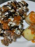 Berenjenas con carne y salsa bbq casera🍆🧅🥩