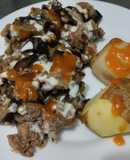 Berenjenas con carne y salsa bbq casera🍆🧅🥩
