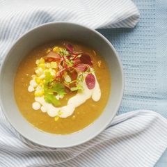 Pea and gem squash soup A picture of Pea and gem squash soup.