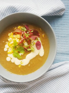 A picture of Pea and gem squash soup.