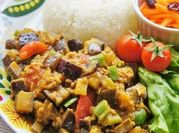 A picture of meat vegetables