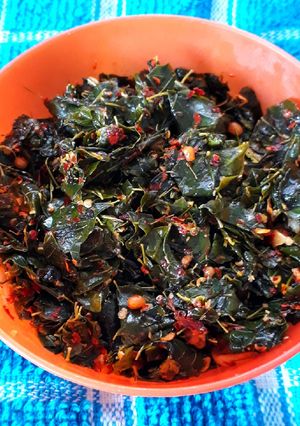 A picture of Munagaaku Fry(Drumstick Leaves Fry).