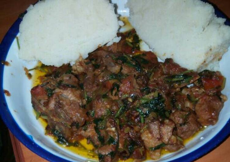 Recipe of Any-night-of-the-week Fried meat served with ugali