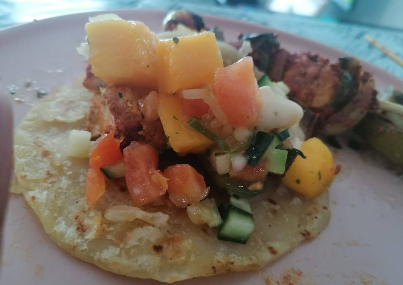 Chicken Kebabs, with cocktail rotis and fresh Mango salsa