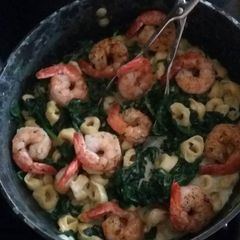 A picture of Creamed Spinach Tortellini with Shrimp.