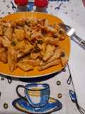 Penne cu cartofii și ceapa verde