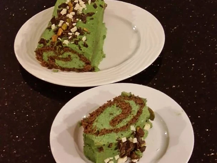 Easy Ways Prepare Recipes Chocolate Cake Roll with Pistachio Cream Filling and Frosting the Perfect So Delicious.