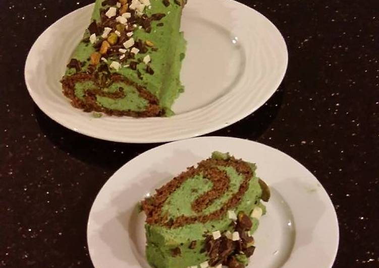 Recipe of Perfect Chocolate Cake Roll with Pistachio Cream Filling and Frosting