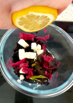 A picture of My Crispy Kale and Red Cabbage Salad with Feta cheese 💚.