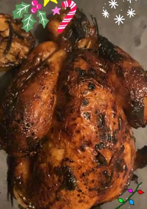 A picture of Roasted honey and lemon chicken.