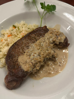 A picture of Steak with Whiskey Mustard Cream Sauce.