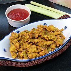 A picture of Colocasia Stem Fritters /Arbi Ke Danthal ke Pakode.
