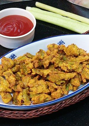 A picture of Colocasia Stem Fritters /Arbi Ke Danthal ke Pakode.