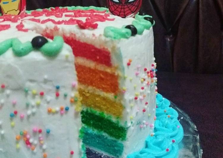 Bagaimana Menyiapkan Rainbow cake lumer &amp; lembut, Sempurna