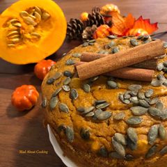 Eggless Whole Wheat Pumpkin Raisins Cake – Autumn Theme Cake A picture of Eggless Whole Wheat Pumpkin Raisins Cake – Autumn Theme Cake.