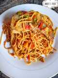 Whole wheat spaghetti stir fry