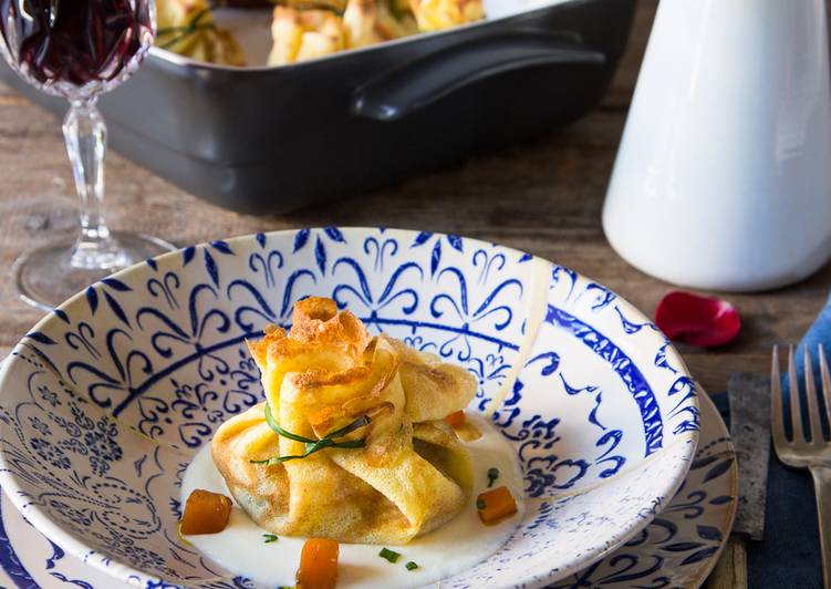 Recetta di Veloce Crêpes zucca, funghi e fonduta di parmigiano-Viviana Dal Pozzo