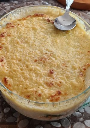 Une photo de Gratin saumon épinards