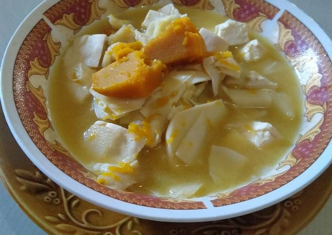 Cara mudah membuat Sayur umbut kelapa santan tahu,labu kuning yang enak