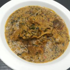 Groundnut soup with bitterleaf A picture of Groundnut soup with bitterleaf.