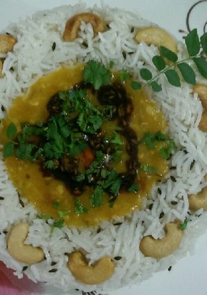 A picture of Dal fry & jeera rice.